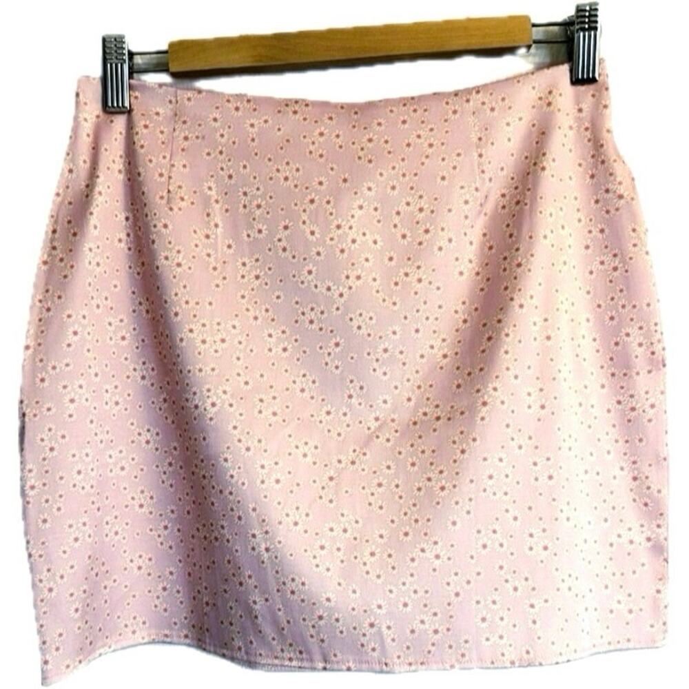 NWT Pink Mini Skirt w. Daisies, Summer Feminine Barbiecore Kawaii, Zara, Size L